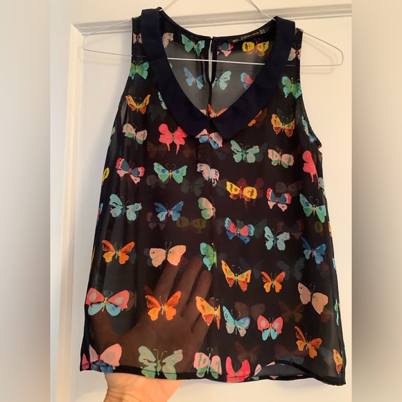 Zara - Sheer Navy Butterfly 🦋 sleeveless v-neck collar top - small - Picture 2 of 5